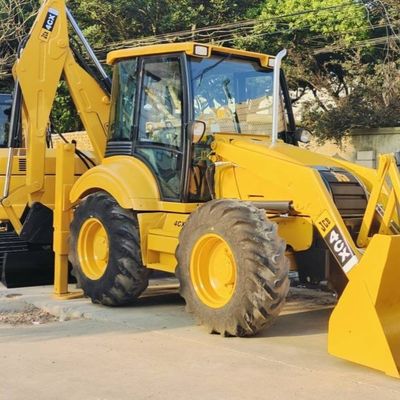 74.6kW JCB 4CX Χρησιμοποιούμενος φορτιστής Κίτρινος 4378kg Ανυψώτης μεταχειρισμένος φορτιστής backhoe τροχός Κινείται